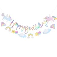 1 ชุดยูนิคอร์นวันเกิดตกแต่งยูนิคอร์นแบนเนอร์วันเกิดแฮปปี้ Unicorn Party Supplies สำหรับสาวตกแต่ง - Giers