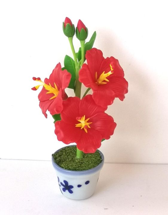 1-คู่-แจกัน-ดอกชบาแดงจิ๋ว-ถวายองค์พระพิฆเนศ-4-แจกันจิ๋ว-ดอกไม้ดินปั้น-แจกัน-ดินปั้นจิ๋ว-ของไหว้-พระพิฆเนศ-vase-miniature-clay-hibiscus-offer-to-ganesha