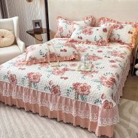 【Ready】? and wter ilted bed sgle piece A-pe washed n and len bed -piece set lace edge thickened bed