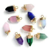 5pcs Natural Stone Small Hexagonal Charm Pendulum Crystal Gem Pendants for Jewelry Making Necklace Earrings Accessories 7x14MM