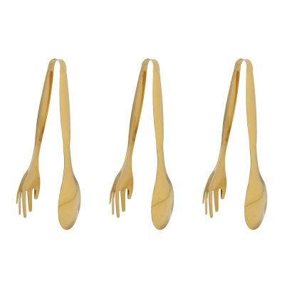 3X Stainless Steel Food Tongs Gold Kitchen Utensils Buffet Cooking Tools BBQ Clips Bread Steak Tong
