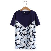 【มีไซส์ใหญ่】Plus Size Womens XL-4XL Round Neck Patchwork Summer T-shirts Oversized Cute Printed Female Tops