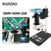 RUZIZAO กล้องจุลทรรศน์ HDMI,ชุดกล้อง HD 13MP/38MP 60F /S HDMI VGA กล้องจุลทรรศน์อุตสาหกรรม + เลนส์ยึด130X C ไฟวงแหวน LED 56