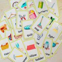 53Pcs Daily Necessitie +Stationery English Flash Card Montessori   Learning English Words language cards kids baby Children Gift Flash Cards Flash Car