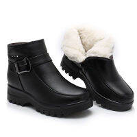 YuanLan แฟชั่นฤดูหนาวผู้หญิงของแท้หนังข้อเท้ารองเท้าหญิงหนา Plush Warm Snow Boots แม่กันน้ำ Non-Slip Boots