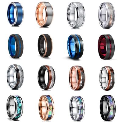 [MM75] FDLK ขายส่งแฟชั่น8มิลลิเมตรผู้ชาย39; S แหวนสแตนเลสบางเส้นสีฟ้าคาร์บอนไฟเบอร์ร่องเอียงขอบแหวนแต่งงานวง Jewelr