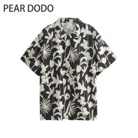 PEAR DODO เสื้อเชิ้ตแขนสั้นสำหรับผู้หญิง,เสื้อเชิ้ตทรงหลวมพิมพ์ลายย้อนยุคจากฝรั่งเศส