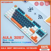 ~ Alua 3287 คีย์บอร์ดเกมมิ่งไร้สาย บลูทูธ พร้อมสวิตช์ สีฟ้า สีแดง สีน้ําตาล สําหรับ PC