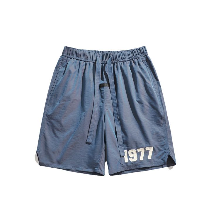 แบรนด์แฟชั่นสไตล์อเมริกันรุ่นเฮฟวี่เวท-1977-กางเกงขาสั้นลำลองปักลายสำหรับผู้ชายกางเกงห้าส่วนทรงหลวมสำหรับฤดูร้อน