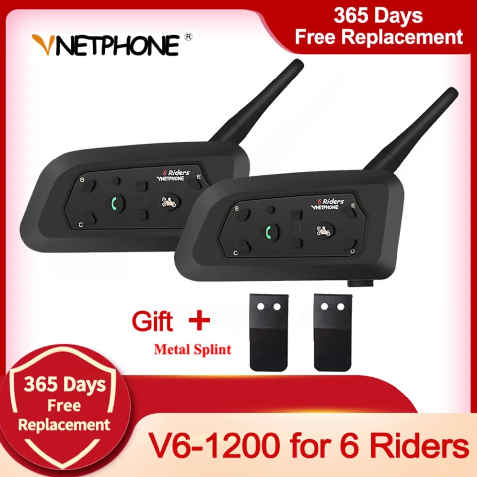 Vnetphone 2pcs V6 Motorcycle Interphone 1200M Bluetooth Helmet Intercom  Headset intercomunicador moto Wireless for 6 Riders