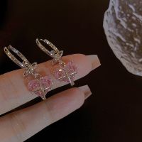 Pink Zircon Jewelry Earrings Trend 2023 Love Heart Accessory for Women Accessories New Earring Korean Style Y2k Fashion Cute