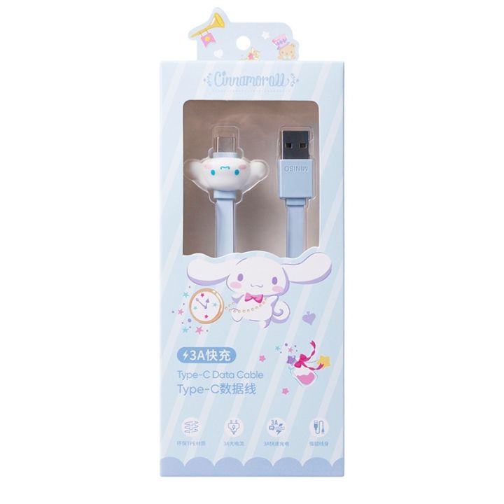 sanrio-kuromi-type-c-สาย-usb-สายชาร์จเร็ว-kawaii-cinnamoroll-pochacco-การ์ตูนสายข้อมูลของขวัญสำหรับ-huawei