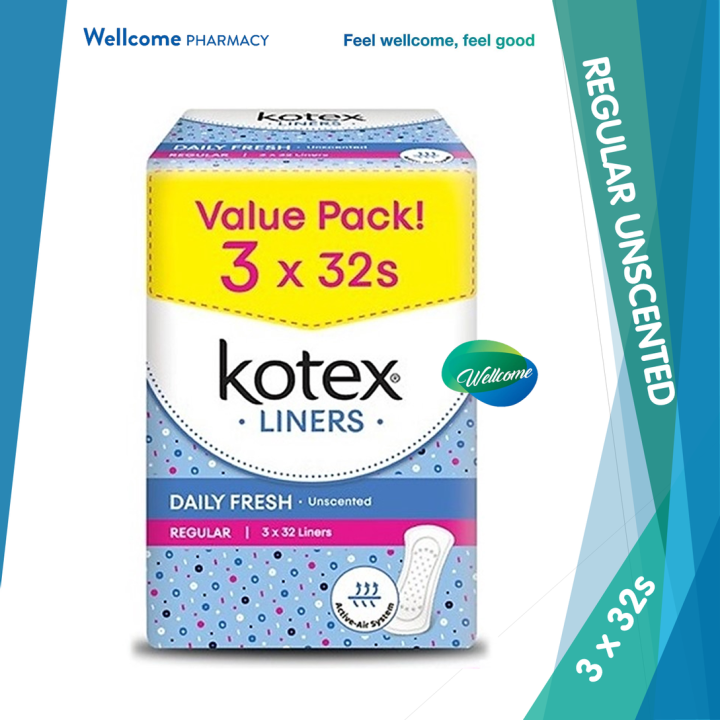 Kotex Daily Fresh Panty Liners Regular (Unscented) 3 x 32's (Triple