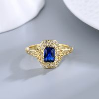 5x7mm Sapphire Gemstone Ring Hollowed-out 925 Sterling Silver Rings Exaggerated Silver Hand Jewelry For Women 18K Gold Plated