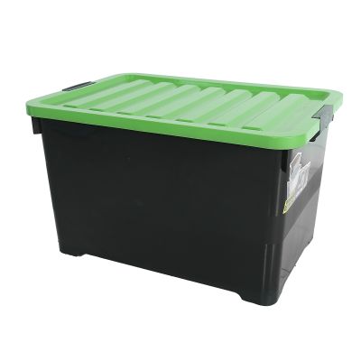 กล่องพลาสติกมีล้อ 135 ลิตร รุ่น 244 สีดำ ฝาสีเขียว [ส่งเร็วส่งไว มีเก็บเงินปลายทาง]