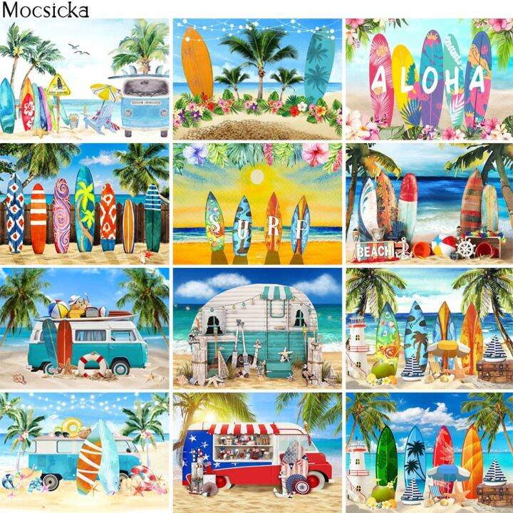 Summer Tropical Surf Party Backdrop Sand Beach Surfboard Hawaii Kid