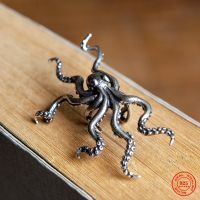 MKENDN สไตล์โกธิค S925 Big Octopus หู Cuffs Vintage หูต่างหูคลิปสำหรับผู้หญิงผู้ชายไม่มีเจาะกระดูกอ่อนปลอมต่างหู