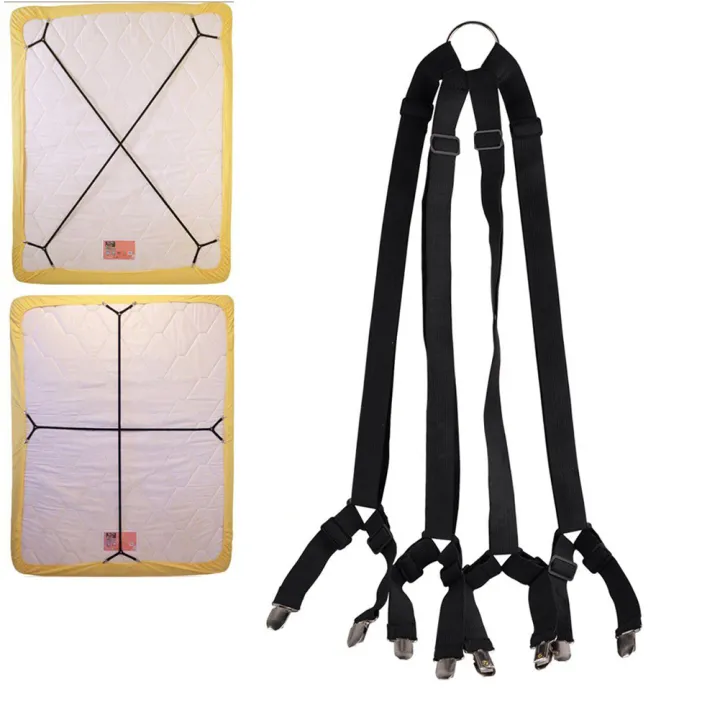 1 Set Crisscross Adjustable Bed Fitted Sheet Straps Suspenders Gripper