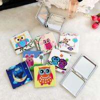 PU+ metal Customizable Square Fashion Cartoon owl maquillaje espejo Portable pocket mirror two-sides foldable makeup mirror Mirrors