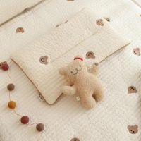 ✖☽ Oreiller d 39;été en maille pour nouveau-né en coton respirant absorbant la sueur motif d 39;ours brodé décoration mignonne pour chambre de bébé 40x25CM