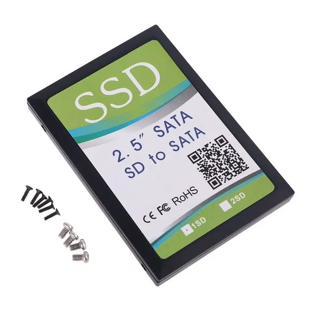 SD/SDHC/SDXC/MMC Flash Memory Card to SATA Adapter with Enclosure for 2