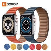 Uonevic สร้อยข้อมือเชื่อมหนังแท้สีใหม่2022,สายนาฬิกาแม่เหล็กสำหรับ Apple Watch Band Series 7 6 SE 41มม. 45มม. 44มม. 40มม. 38มม. 42มม. สายนาฬิกาสายรัดข้อมือ I Watch 7 6 5 4