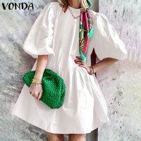 Vonda ชุดมินิเดรสสําหรับสตรีแขน 3/4 คอกลมลาย Patchwork ทรงหลวม