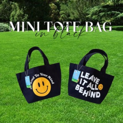 Justbehappy - Tote bag mini (black) - กระเป๋าผ้าสีดำ ไซส์มินิ