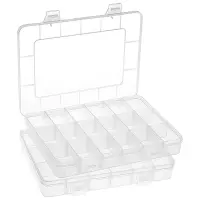 2 Pack 18 Grids Plastic Organizer Box Adjustable Dividers, Storage Box for Jewelry, Art DIY Crafts,Washi Tapes,Beads