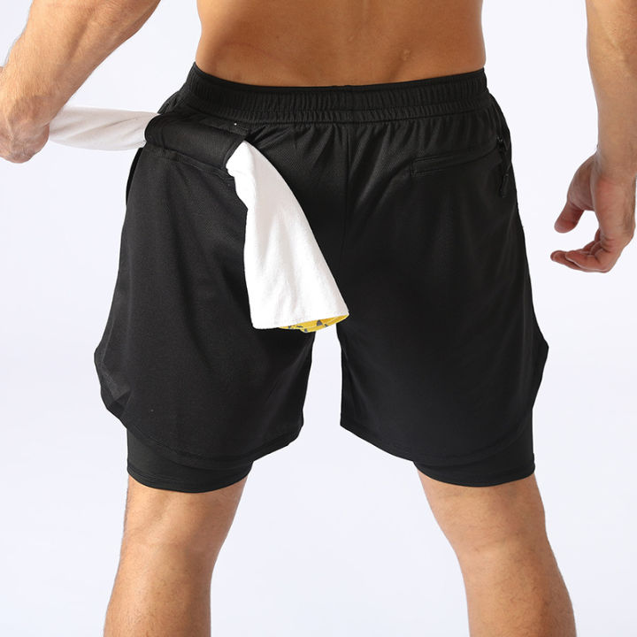 กางเกงขาสั้นฟิตเนสกลางแจ้ง-esd-กางเกงออกกำลังกายออกกำลังกล้ามเนื้อสำหรับผู้ชาย-celana-training-ลายพราง-b304