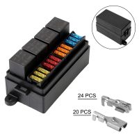 12 Way Blade Fuse Holder Box 4Pin 12V 40A Relays with Spade Terminals Plastic Cover for Auto Car Truck Trailer Fuse Fuses Accessories