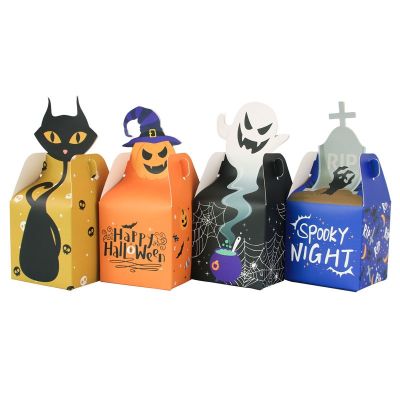 12/24/36PCS Halloween Candy Box Horror Ghost Cat Pumpkin Cross Paper Gift Cookie Box Trick Treat for DIY Halloween Party Supply Gift Wrapping  Bags