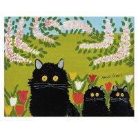 YIMINGART ภาพสามแมวสีดำ》 Maud Lewis ผ้าใบพิมพ์ภาพนามธรรมภาพวาดบนผ้าใบศิลปะบนผนังสำหรับห้องนั่งเล่นห้องนอนห้องครัวบ้าน Decorations80x104cm 31 "X41" ไม่มีกรอบ