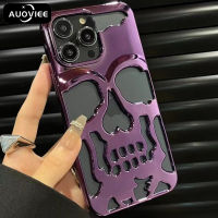 AUOVIEE เคสกะโหลกกลวงลายเคสโทรศัพท์3มิติสำหรับ iPhone 14 ProMax 13 12 11 Pro Max Plus หรูหราชุบอะคริลิคกันกระแทก