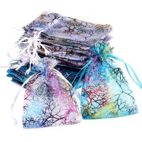 25pcs/lot 50pcs/lot Jewelry Organza Drawstring Multi-size Colorful Trees Printing Wedding