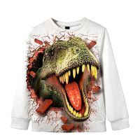 Sudadera con capucha de dinosaurio tiranosaurio para hombre y mujer, suéter con estampado 3d de dibujos animados, sin capucha, de manga larga, con cuello redondo, para niños y niñas