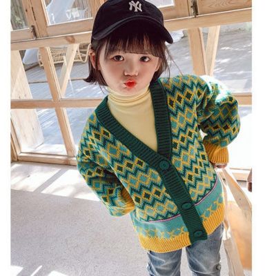 2023 Spring Autumn Girls Boys Green Sweater Children Clothing Baby Cardigan Kids Clothes Childrens Casual Coats Knitted
