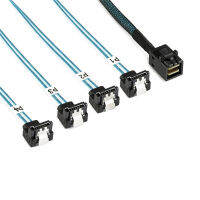 สายส่งข้อมูล MINI SAS SFF-8643ถึง4 * SATA 90องศา Server 12GB Data Cable SF-064 1M