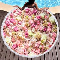 Kawaii Flowers Rose Bush Pink Beach Bath Towel Round Sea Blanket Seaside Yoga Carpet Picnic Mat Absorbent Manteau Cover Cloak