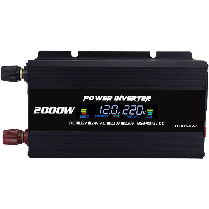 ตัวแปลงพลังงานแสงอาทิตย์ในรถเครื่องแปลงไฟ2000w-dc-12v-24v-เป็น-ac-110v-220v-จอแสดงผลแอลอีดีเครื่องแปลงกระแสไฟฟ้ากับโซล่าเซลล์อินเวอร์เตอร์ปรับคลื่นไซน์สำหรับรถยนต์-อุปกรณ์ตั้งแคมป์ที่มีการป้องกันการโอ