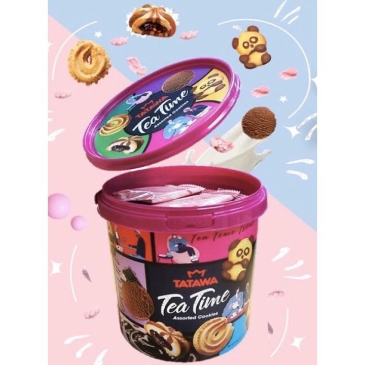 new-คุกกี้ถัง-ทาทาวา-tatawa-tea-time-assorted-cookies-คุกกี้รุ่นถัง-ถังใหญ่จุกๆ-400g