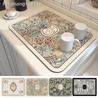 Printed Dish Drying Mat Super Absorbent Coffee Drain Pad Rubber Tableware Draining Pad Quick Dry Rug Kitchen Dinnerware Placemat