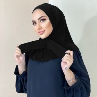 【YF】 Ready to Wear good stitching stitch plain premium Knitted Jersey instant hijab With Tieb Rope and Buttom