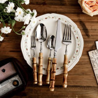 Creative Nature Bamboo Cutlery Set 304 Stainless Steel Steak Cutlery Tableware set Spoon and Fork Hign-end Quality Dinnerware