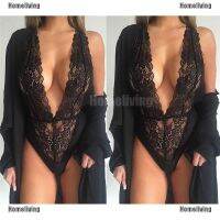 HLG Women Babydoll Lingerie Lace Hollow Perspective Jumpsuit Sleepwear