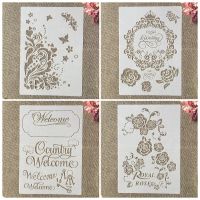 4 ชิ้น A4 29 ซม. Vintage ภาษาฝรั่งเศสคำดอกไม้ DIY Layering Stencils ภาพวาดสมุดภาพสี Embossing อัลบั้มตกแต่งแม่แบบ-hsdgsda