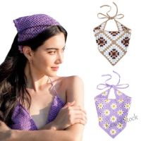 【Ready Stock】 ◑๑☫ C18 Fashion Women Flower Hairband Crochet Triangle Bandana Headband Elastic Hair Bands Turban Autumn Hair Accessories