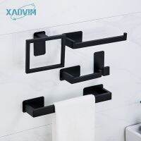 No Drilling 304 Stainless Steel Towel Bar Towel Ring Paper Holder Robe Hook Black Gold Silver Bathroom Hardware Accessories Sets Toilet Roll Holders