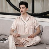 COD DSFDGDFFGHH Luxury Pajama Suit Satin Silk Pajamas Sets Mens Sleepwear Pijama Lovers Night Suit Casual Home Clothing Nightwear