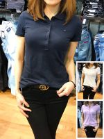 ℗♣ Jiuwei genuine global shopping Tommy Hilfiger womens simple fashion stretch solid color short-sleeved polo shirt T-shirt